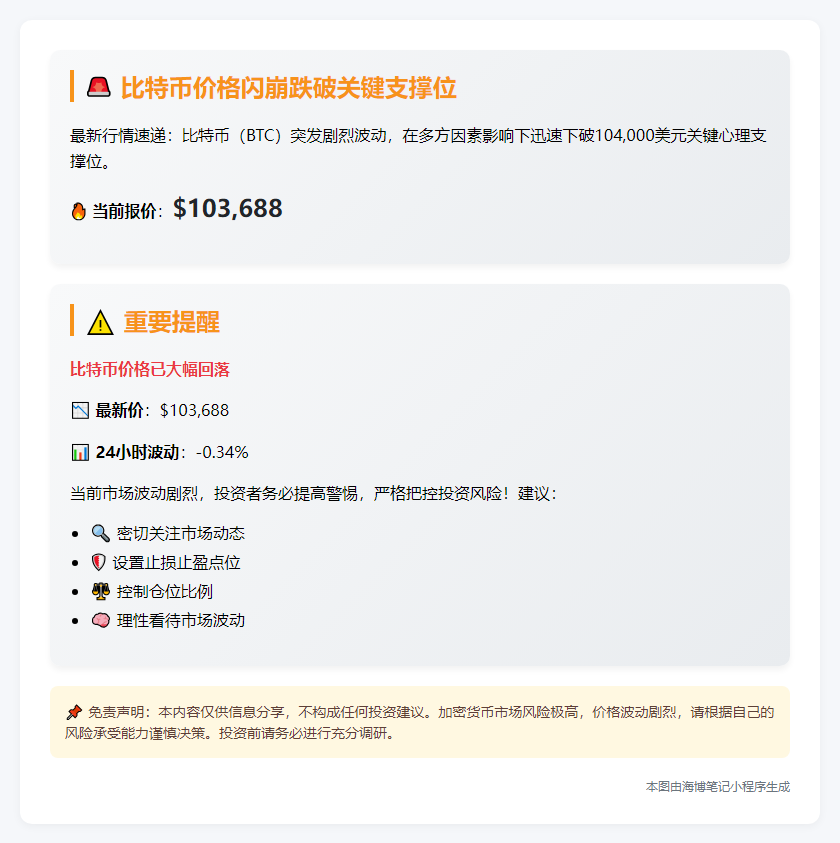 BTC跌穿10.4万美元