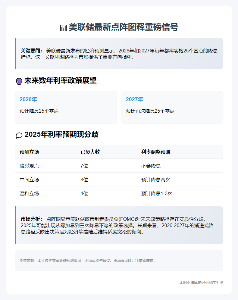 美联储预计未来两年各降息25基点