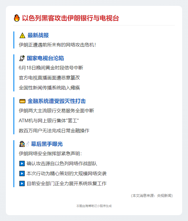 以色列黑客攻击伊朗银行与电视台