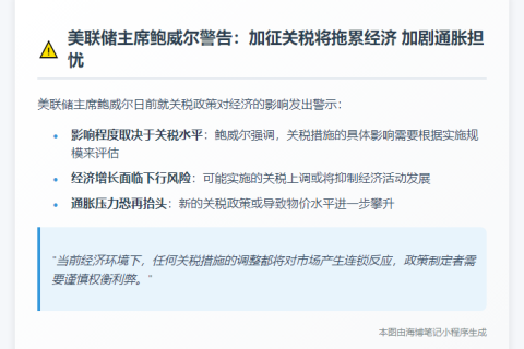 鲍威尔：关税水平影响经济 今年或施压