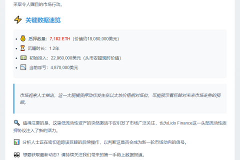 巨鲸沉寂1.2年后质押7182枚ETH