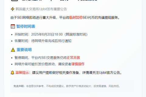 Upbit暂停SEI充提服务