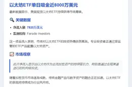 美现货以太坊ETF单日净流入7820万美元
