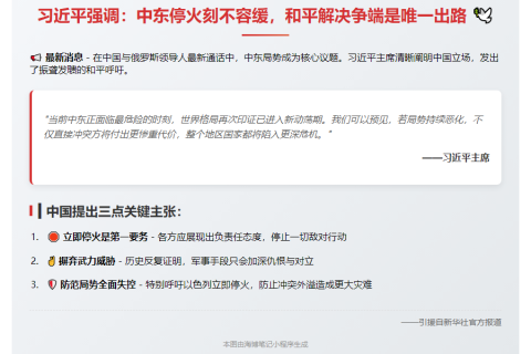 习近平：停火优先，和平解决争端