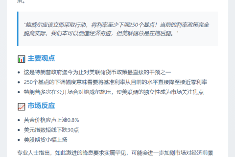 "特朗普：美联储应降息250基点"