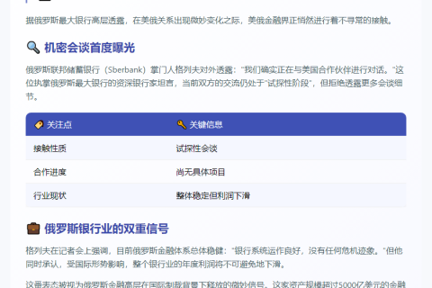 俄银行高管称与美方进行"试探性接触"