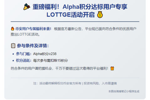 「Alpha积分238分可参与币安LOTTGE活动」