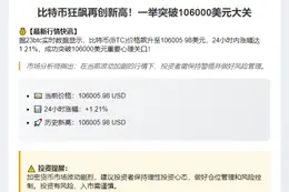 BTC冲破10.6万美元

（19个字，简洁醒目地突出了价格高点）