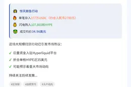 鲸鱼买入10.7万枚HYPE均34.96美元