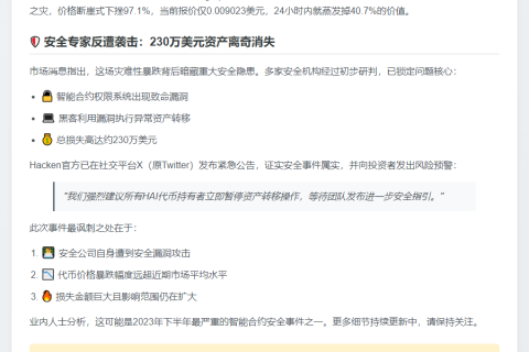 Hacken代币HAI因安全漏洞暴跌