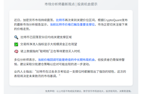 比特币面临关键支撑位，回调即入场