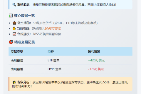 巨鲸做空58标的浮盈2065万美元