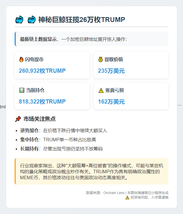 鲸鱼19小时提取26万枚TRUMP