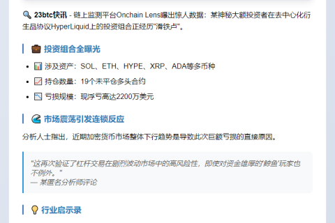 巨鲸HyperLiquid多单浮亏2200万美元