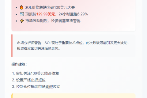 SOL跌破130美元