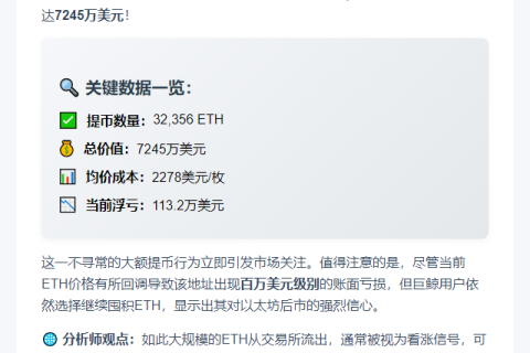 新地址24小时从币安提3.2万ETH