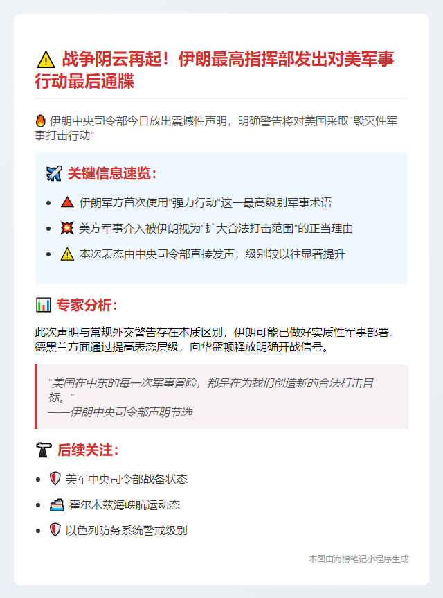 伊朗预告对美强硬军事行动