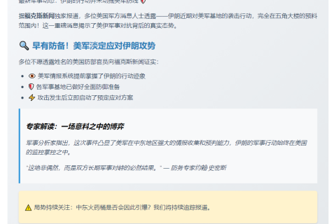 美媒：美军方早有预警伊朗突袭