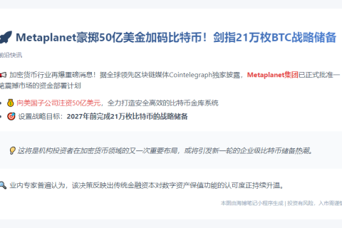 Metaplanet注资50亿美元推比特币金库
