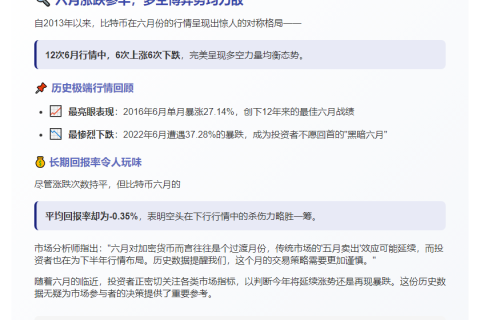 比特币6月涨跌历史：2013年起各6次