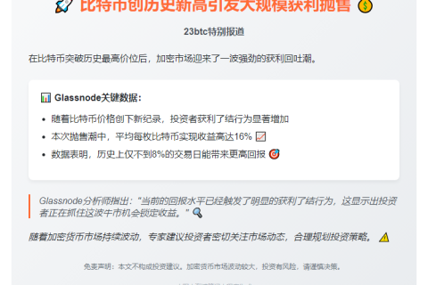 比特币创历史新高后投资者获利16%