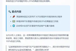美商务部扩大汽车零件关税范围至25%
