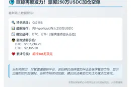 巨鲸存入250万USDC做空BTC和ETH
