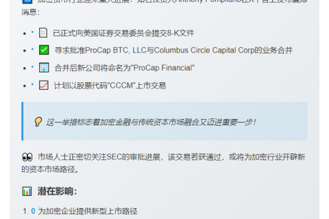 Pomp提交8-K文件推进ProCap BTC合并