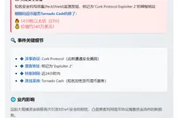 派盾：Cork攻击者转1410ETH至Tornado