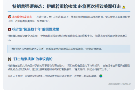 特朗普警告伊朗：重启核计划将遭美打击