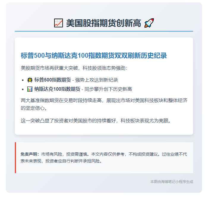 标普500、纳指期货创新高