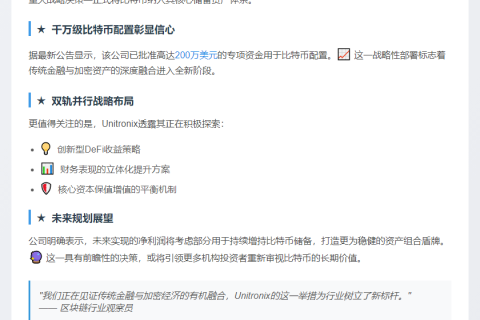 Unitronix将购入200万美元比特币作储备