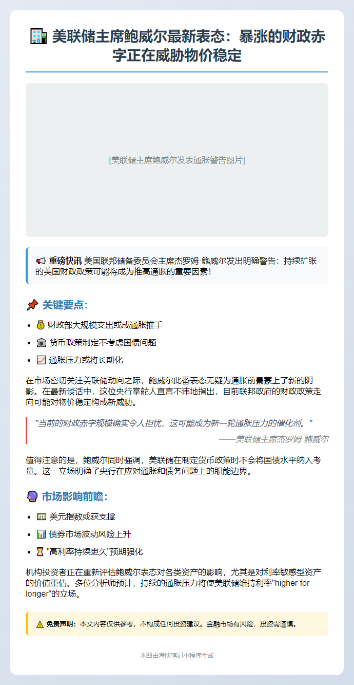 鲍威尔警告财政政策或加剧通胀