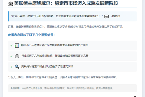 鲍威尔：稳定币行业趋向成熟