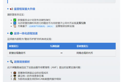 欧盟将允许与非欧盟稳定币互通以加强MiCA监管