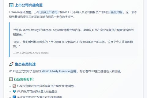 "多家上市公司拟将WLFI纳入储备资产"