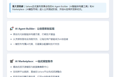 "Sahara AI公开测试：AI Agent构建器与AI市场"