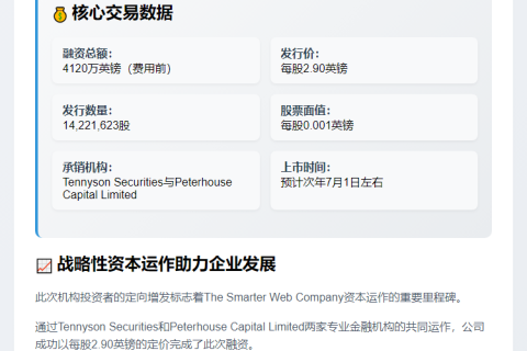 "智能网配售新股募资4120万英镑"