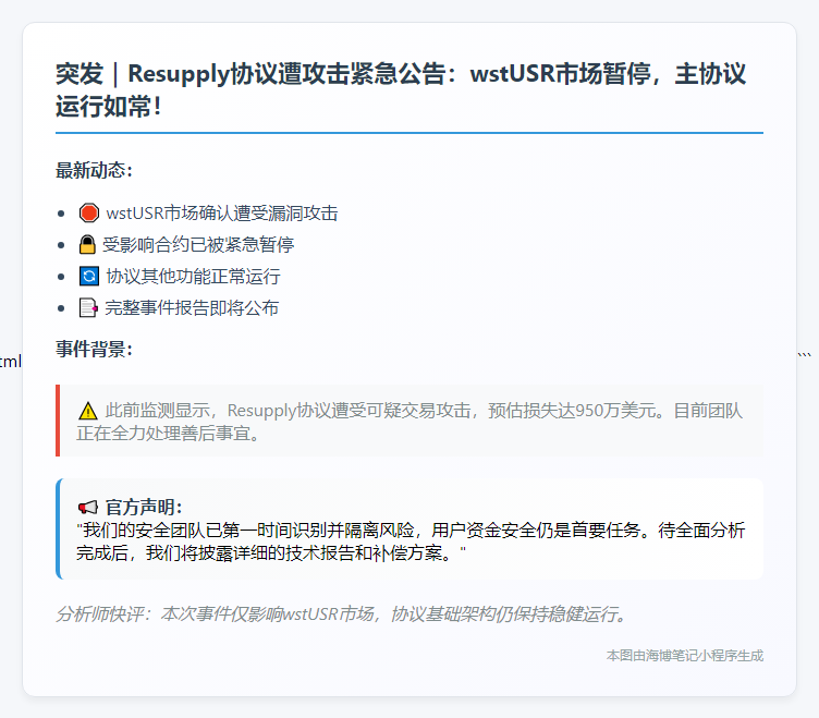 WST漏洞仅影响质押市场，协议运行正常