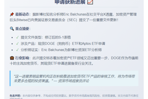 Bitwise提交DOGE和Aptos现货ETF修订申请