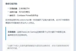 "SharpLink向CoinbasePrime存入2993枚ETH"