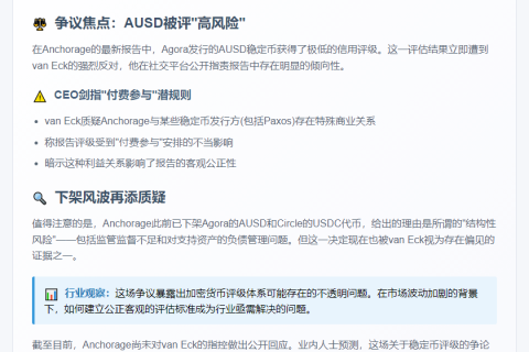 Agora CEO质疑AUSD高风险评级
