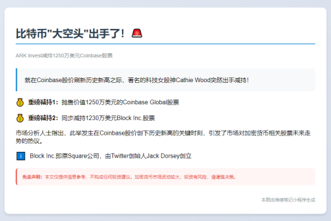 ArkInvest减持1250万美元Coinbase股票