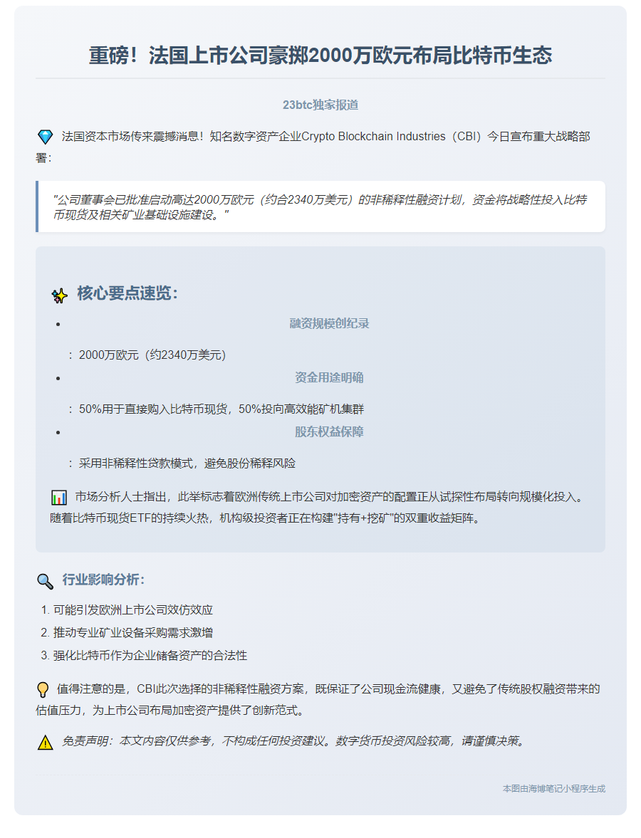 法国公司获2000万欧贷款购比特币及矿机