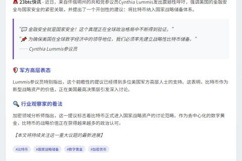 美参议员呼吁建立比特币储备