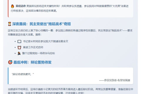 共和党参议员：30日参院表决“大而美”法案
