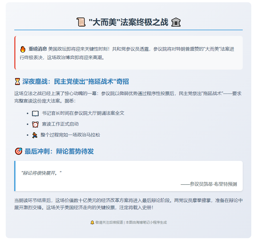共和党参议员：30日参院表决“大而美”法案