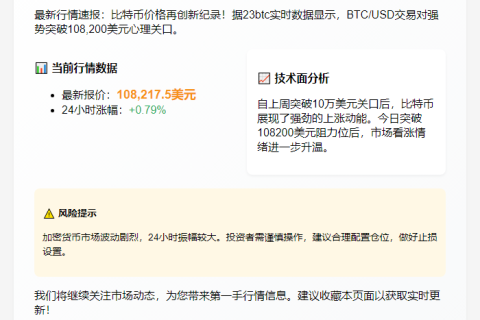 比特币突破10.82万美元