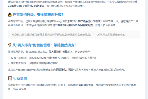 "8亿美元比特币转移疑为优化托管"