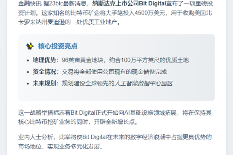 "Bit Digital斥资4500万建AI数据中心"